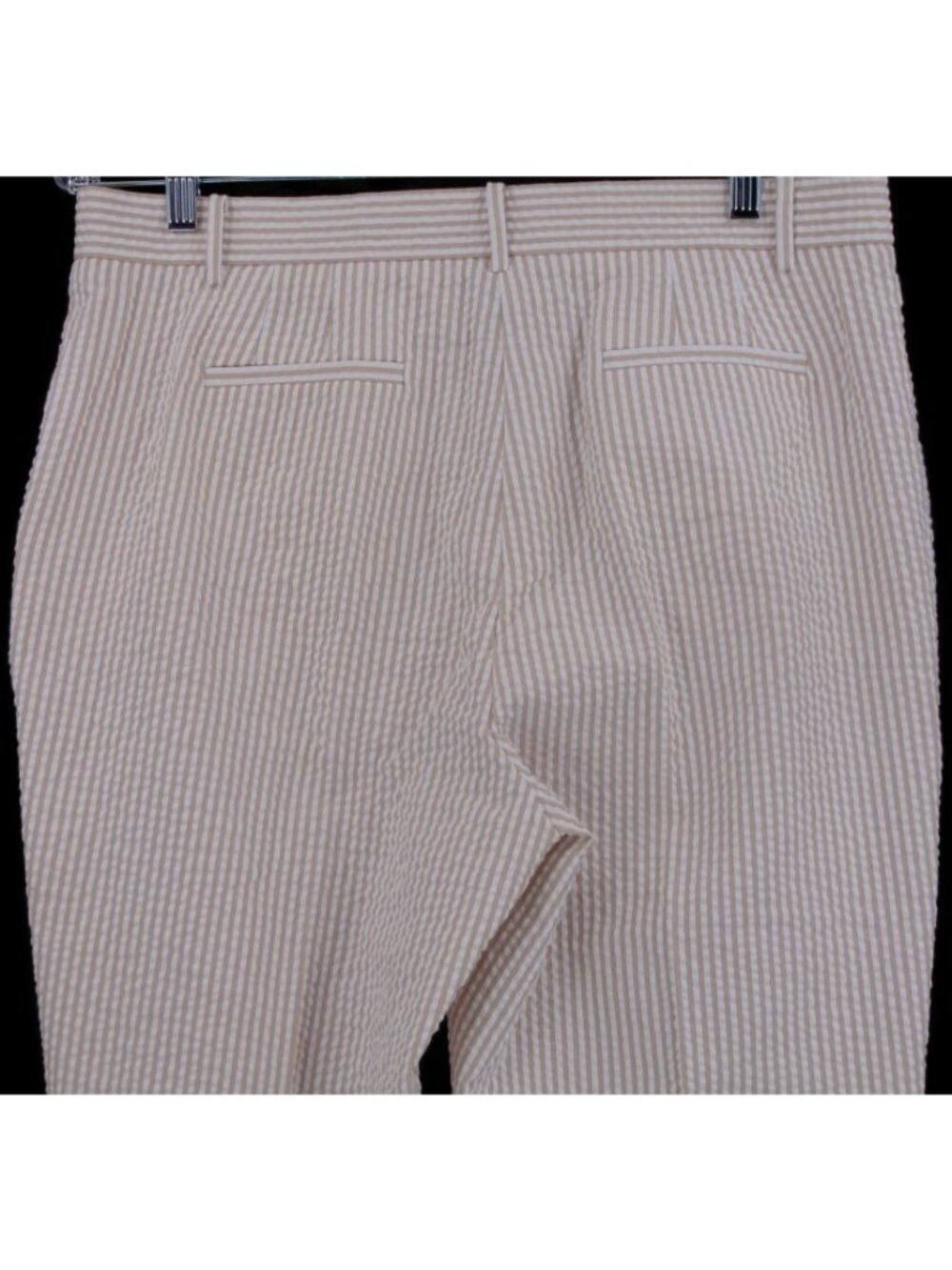 Orvis Womens Tan White Seersucker Pants Size 14 Cotton Flat Front Pockets Crop - Picture 13 of 16